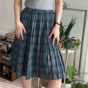 SOLD Vintage Japanese blue and grey kilt midi skirt